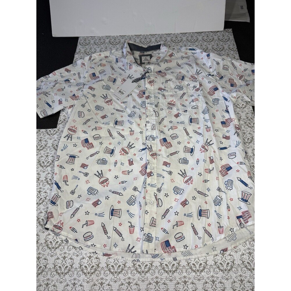 NWT‎ Men's Patriotic Button Down Shirt By Free Planet Size XL America Firework